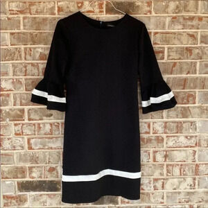 Liz Claiborne Black Boho Stripe Trim Bell Sleeves